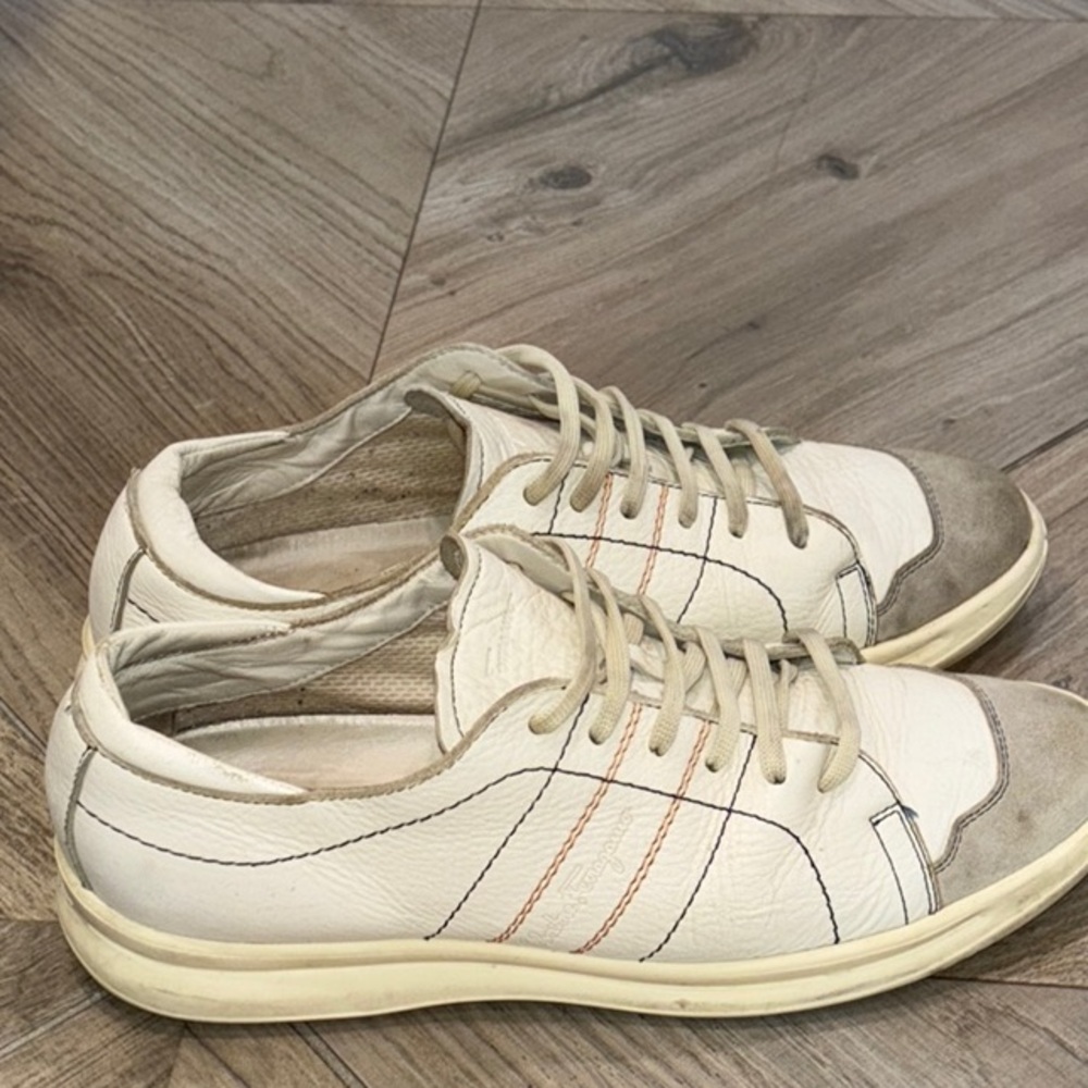 Salvatore Ferragamo White and Gray Sneakers